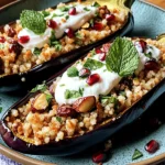 Auberginen mit Dattel-Mandel-Couscous und Minze