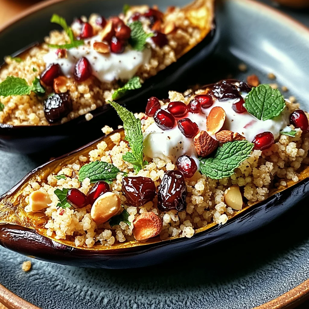 Auberginen mit Dattel-Mandel-Couscous und Minze