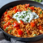 Paprika-Reis-Pfanne mit Joghurtsoße