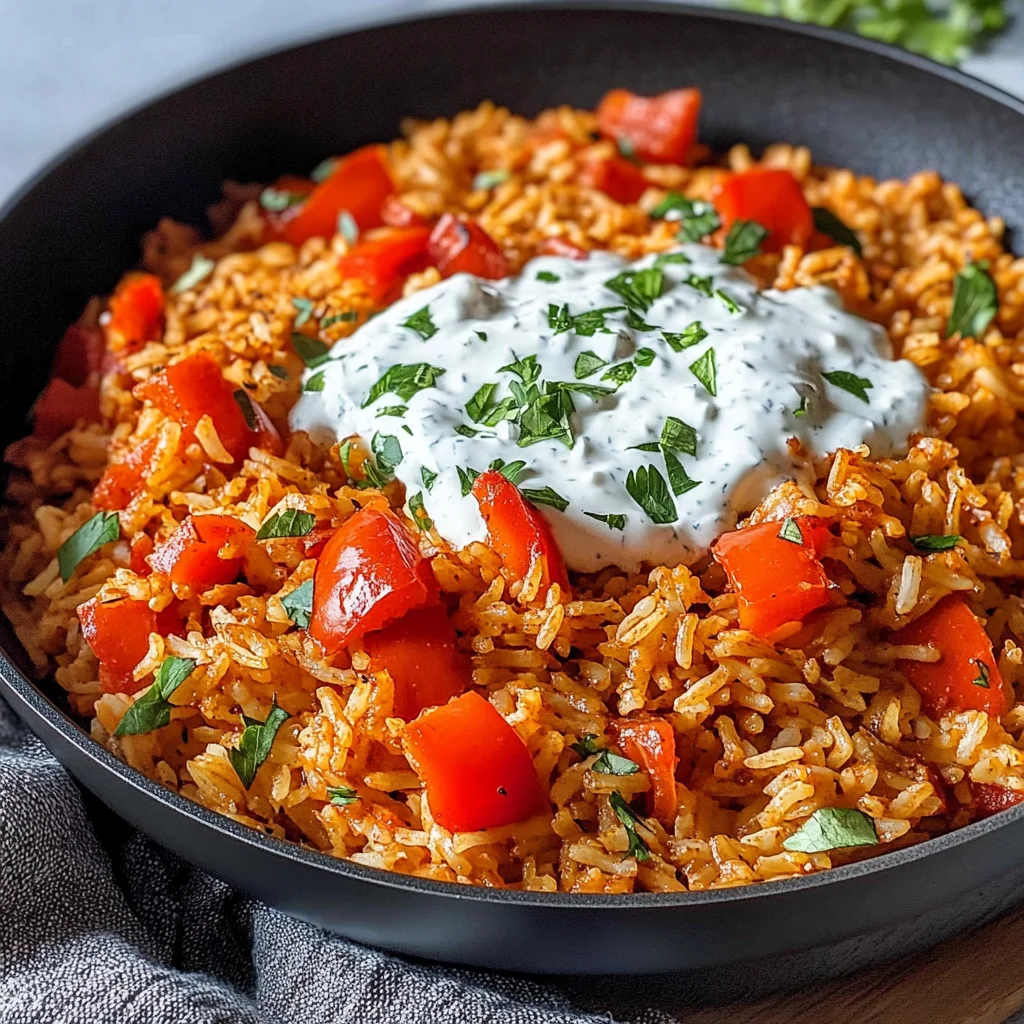 Paprika-Reis-Pfanne mit Joghurtsoße