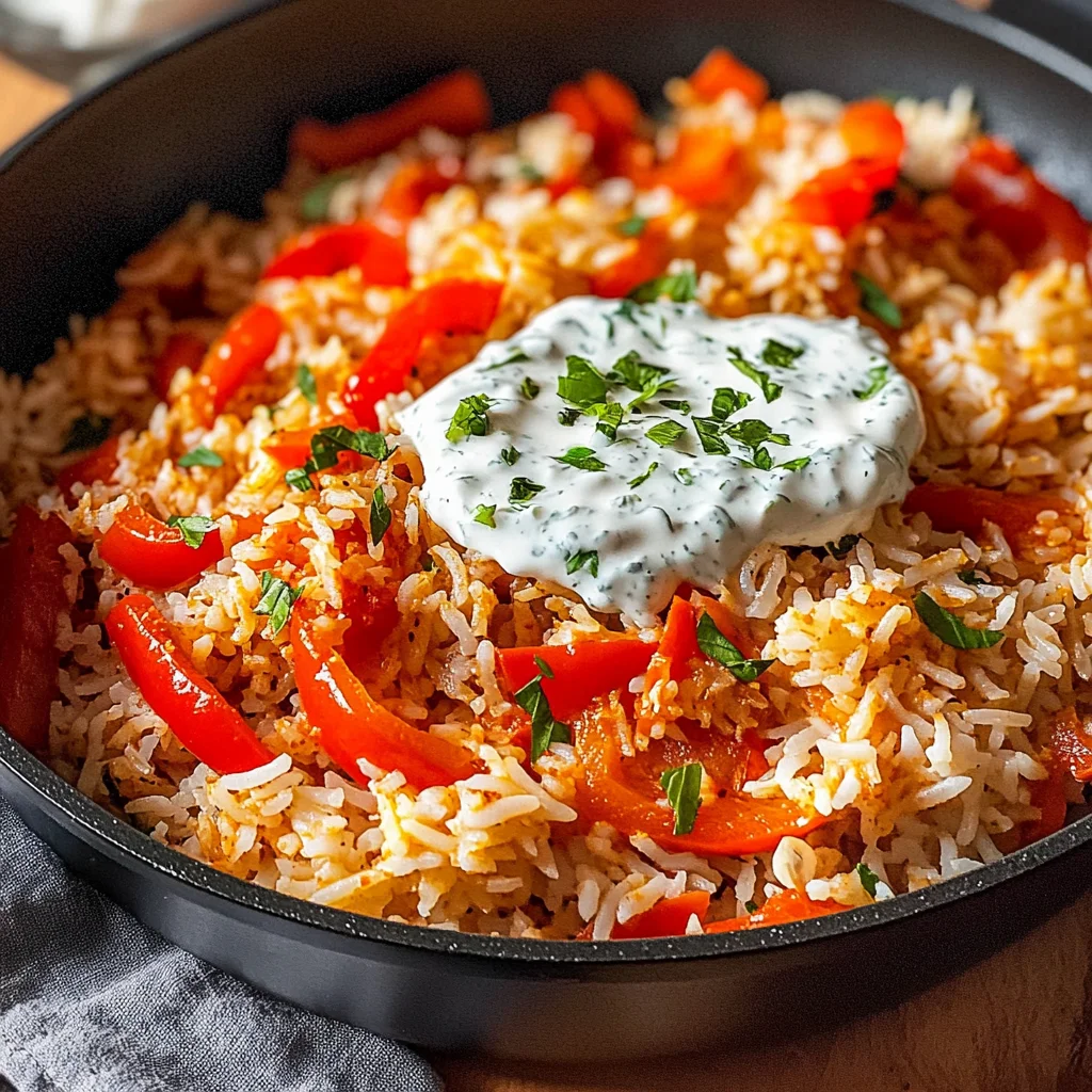 Paprika-Reis-Pfanne mit Joghurtsoße