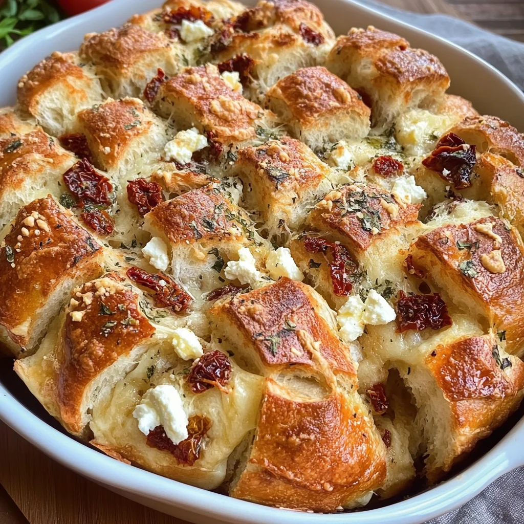 Zupfbrot mit getrockneten Tomaten, Feta und Mozzarella