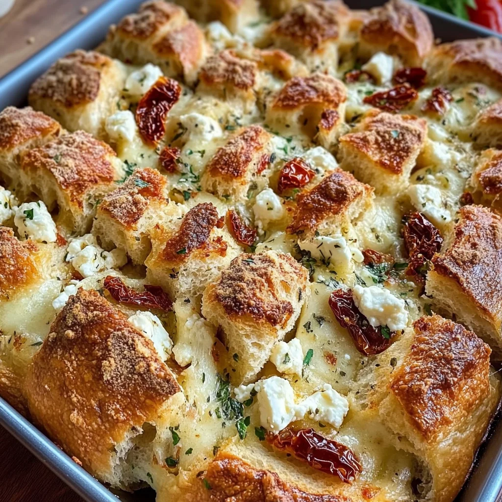 Zupfbrot mit getrockneten Tomaten, Feta und Mozzarella