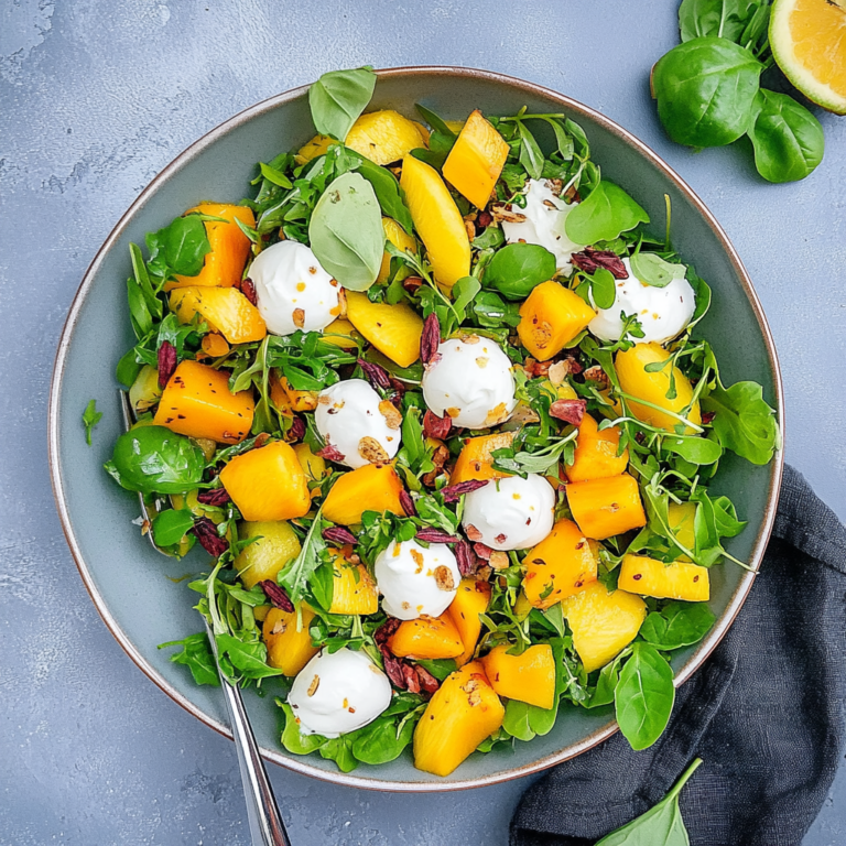 Erfrischender Rucola-Mango-Salat mit Pinienkernen