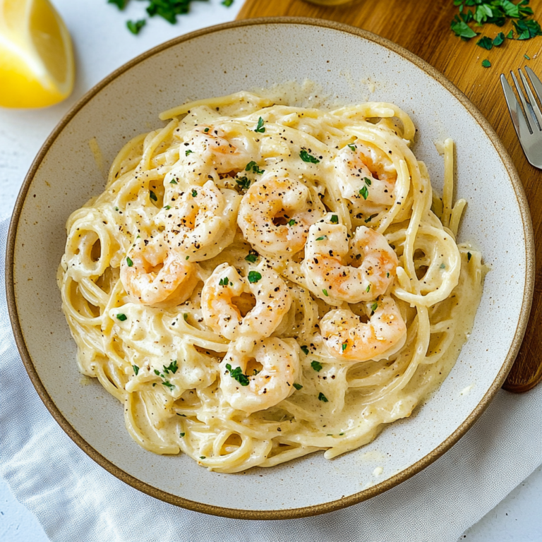 Verführerische Spaghetti mit Garnelen in cremiger Alfredo…