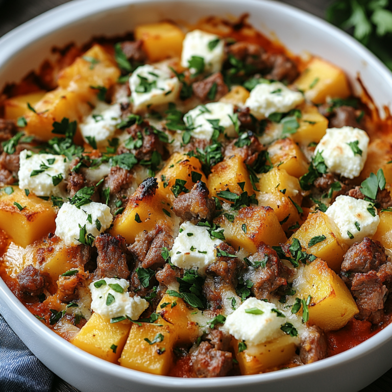 Köstlicher Süßkartoffel-Hackfleisch-Auflauf mit Feta