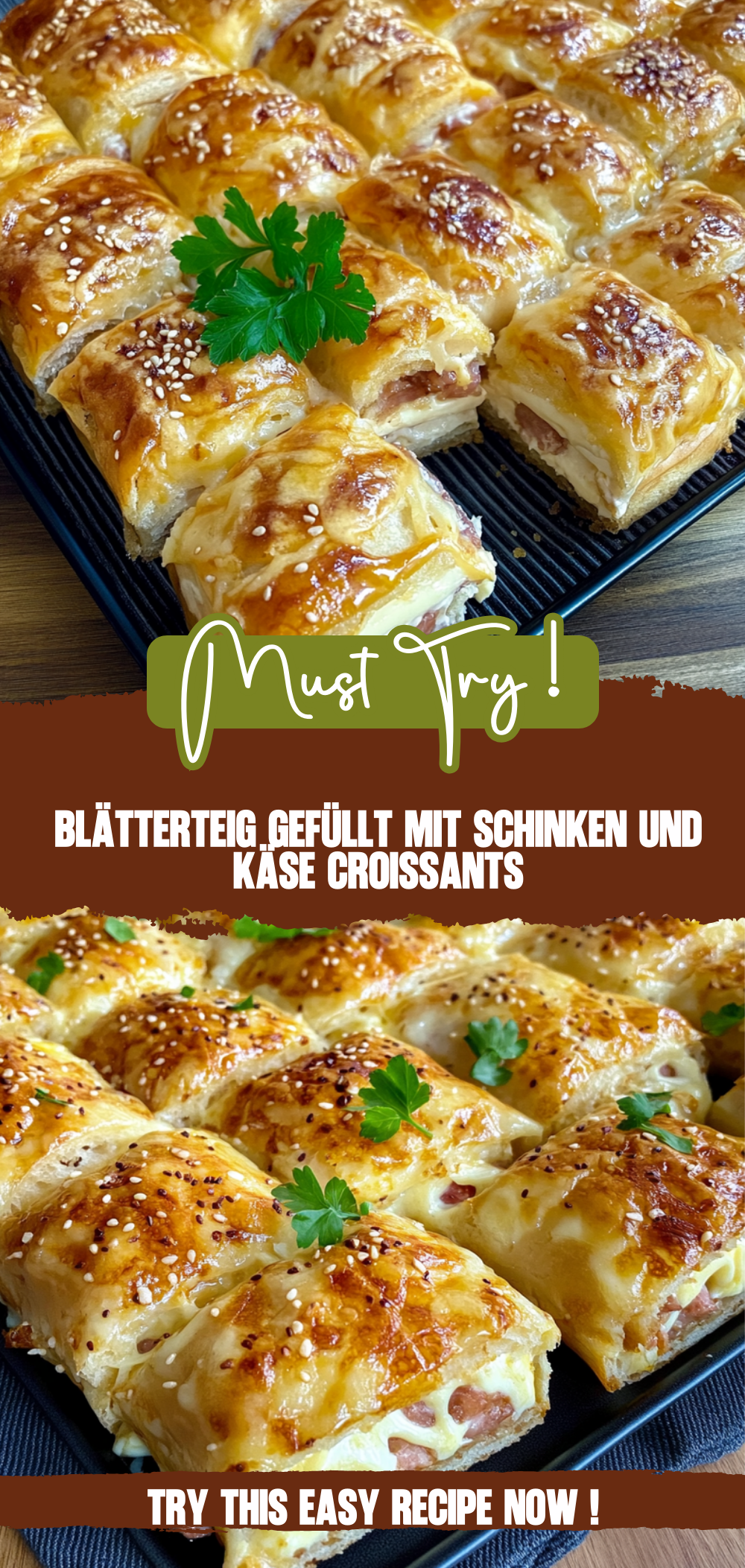 Blätterteig gefüllt mit Schinken und Käse