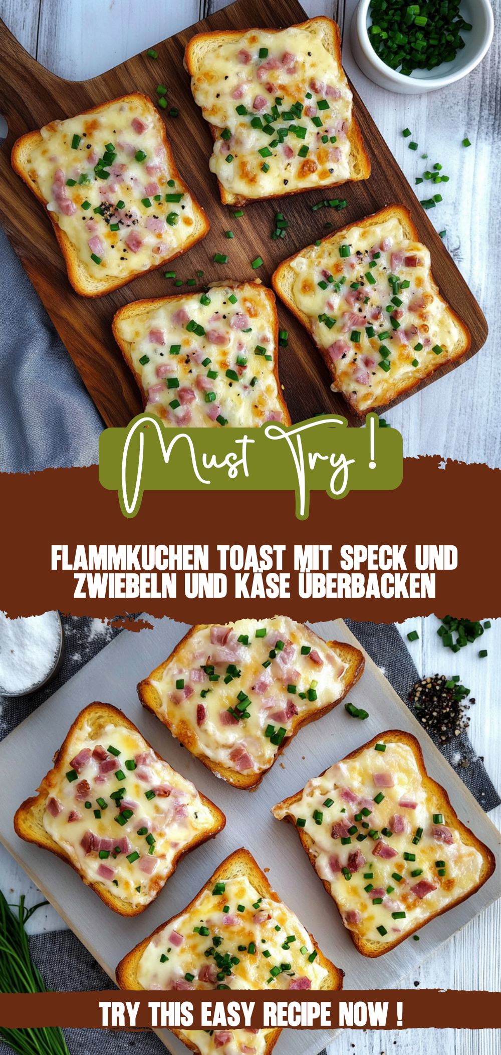 Flammkuchen Toast mit Speck und Zwiebeln