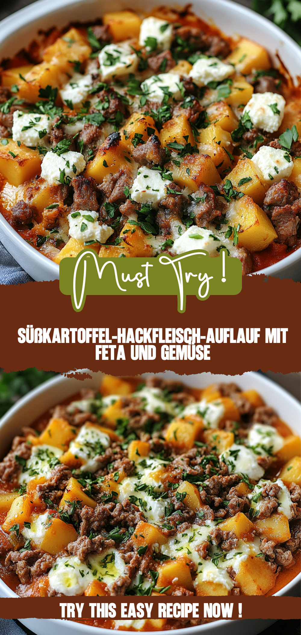 Süßkartoffel-Hackfleisch-Auflauf mit Feta