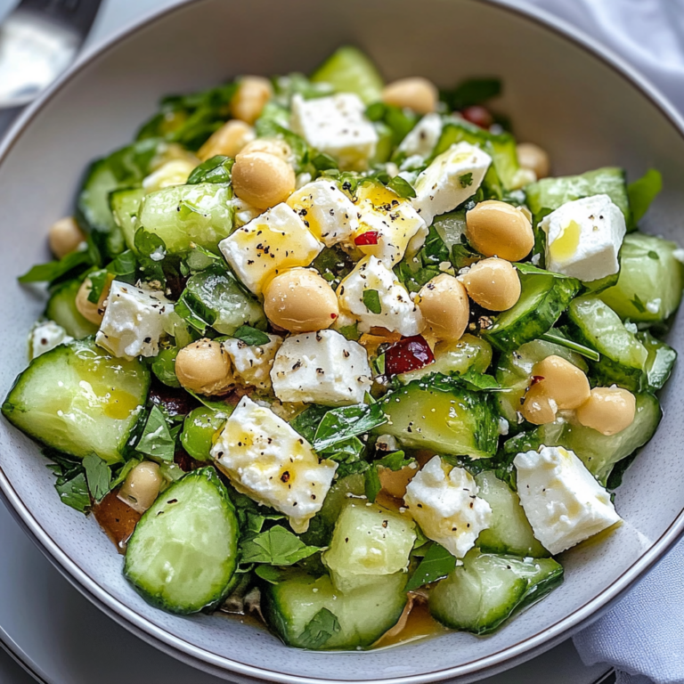 Erfrischender Gurkensalat mit Feta und Kichererbsen genießen