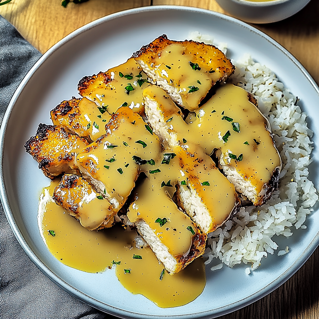 Verführerisches Honig Senf Hähnchen mit Reis Rezept