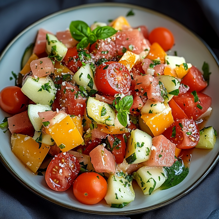 Verführerischer Melonensalat mit Putenschinken & Tomaten