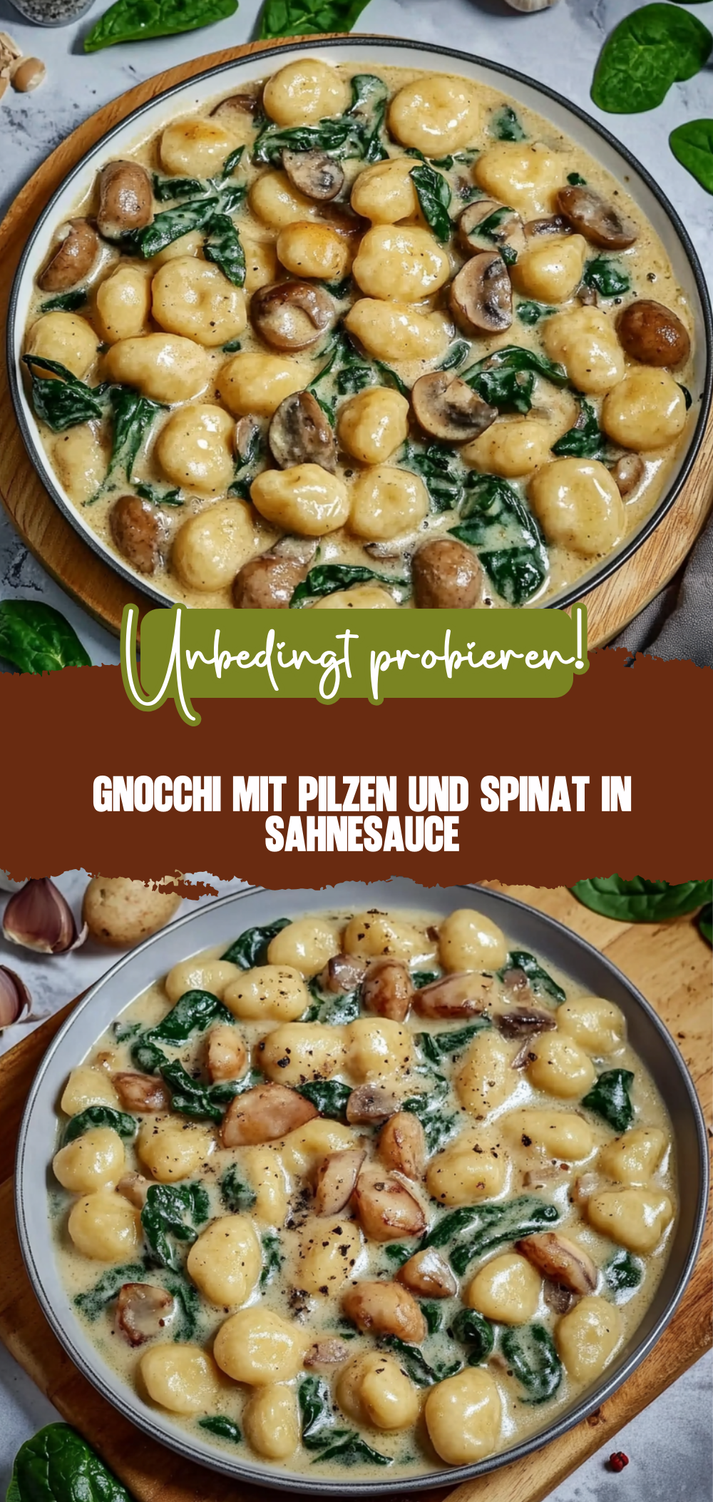 Gnocchi mit Pilzen und Spinat