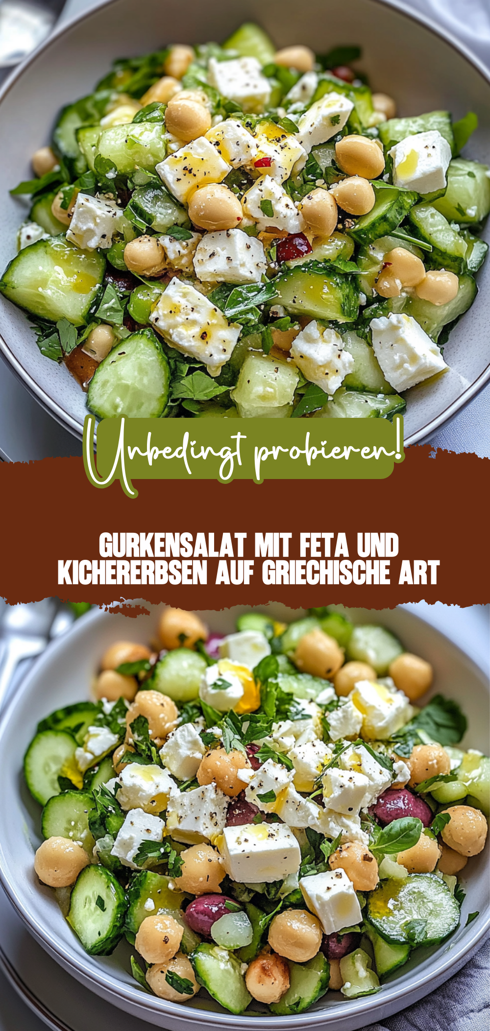 Gurkensalat mit Feta und Kichererbsen