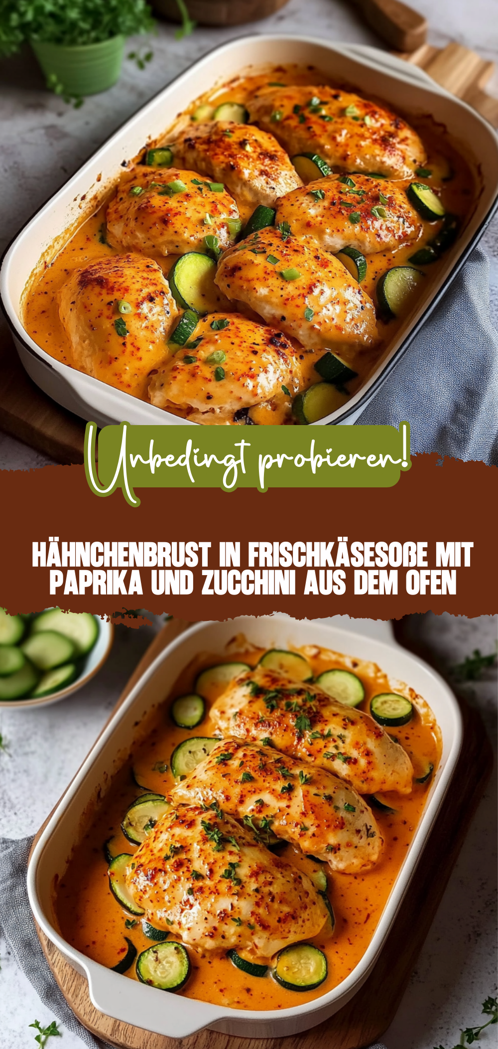 Hähnchenbrust in Frischkäsesoße mit Paprika und Zucchini aus dem Ofen