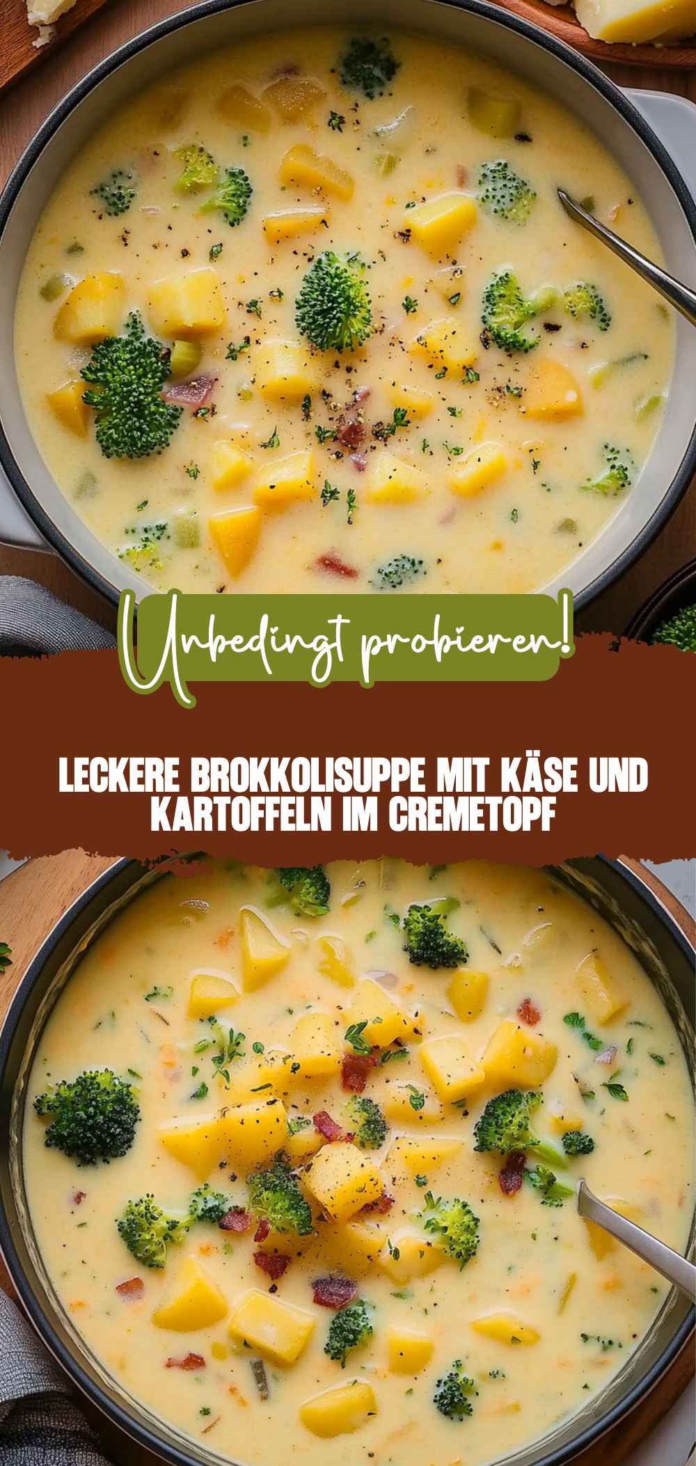Leckere Brokkolisuppe mit Käse und Kartoffeln