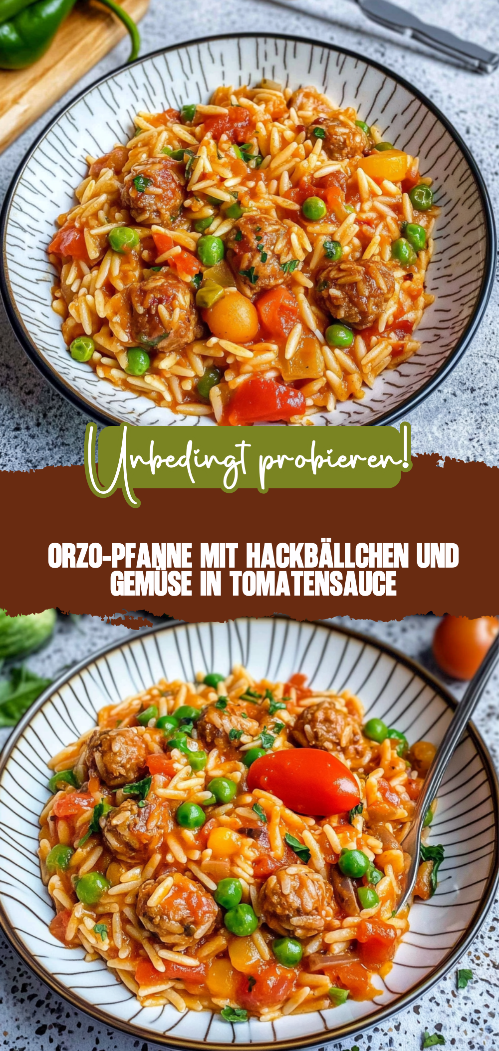 Orzo-Pfanne mit Hackbällchen und Gemüse