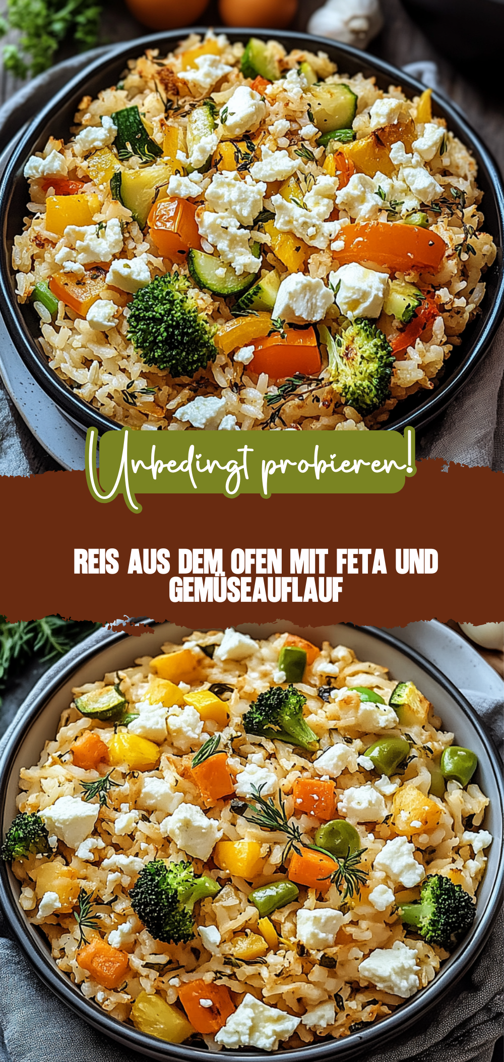 Reis aus dem Ofen mit Feta und Gemüse