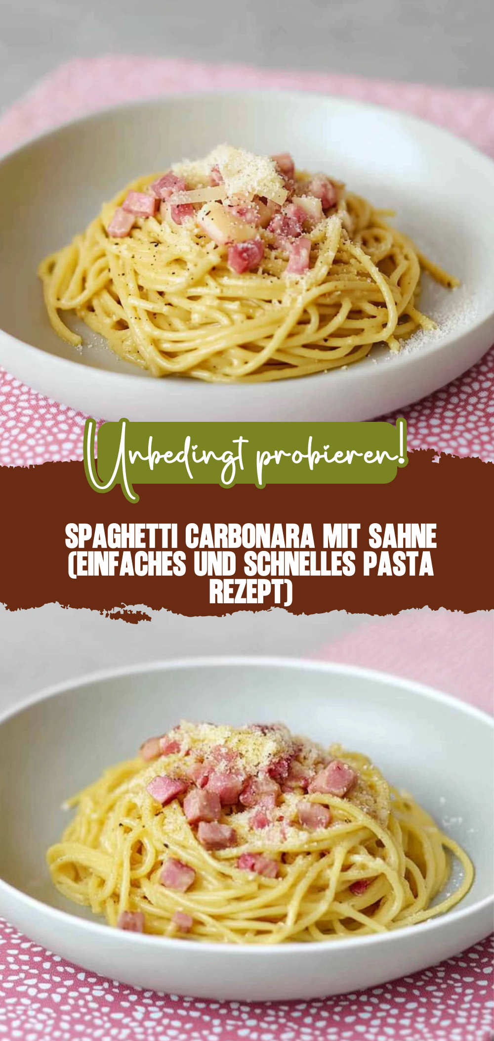 Spaghetti Carbonara mit Sahne (einfaches und schnelles Pasta Rezept)